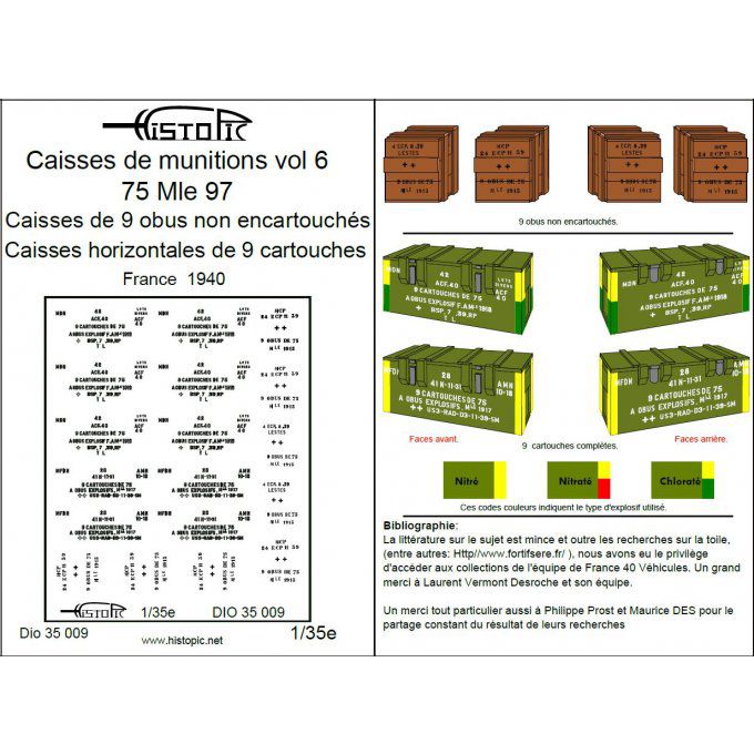 Munitions vol 6  Caisse pour 9 obus de 75mm  et caisses horizontales de 9 cartouches de 75mm