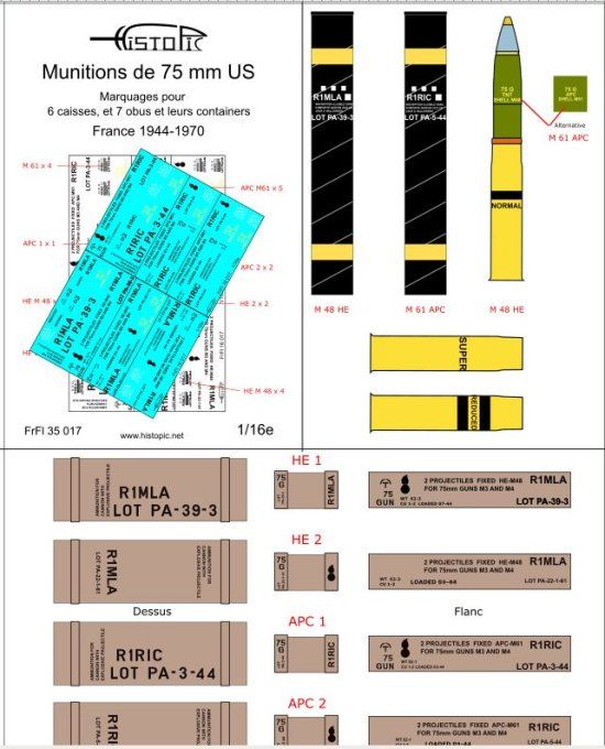 Munitions de 75mm pour Sherman. Caisses, obus, et containers
