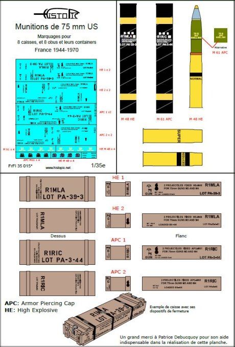 Munitions de 75mm pour Sherman. Caisses, obus, et containers